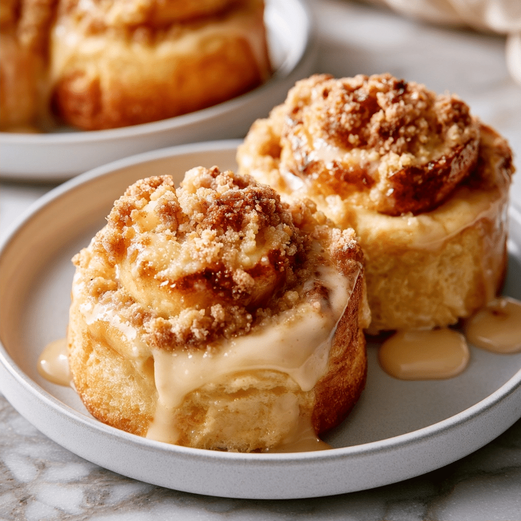 Delicious Apple Cheesecake Buns with a Crumble Topping and Sweet Glaze