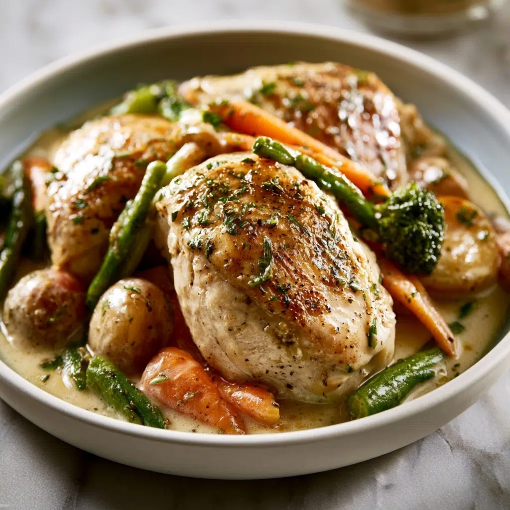 Creamy Slow Cooker Garlic Chicken with Fresh Veggies