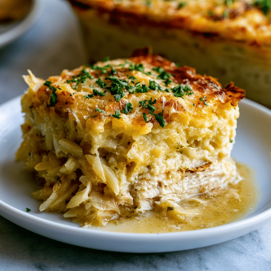 Easy French Onion Chicken Orzo Casserole: A Creamy Feast