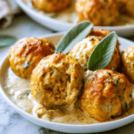 Delicious Pumpkin Chicken Meatballs in Sage Cream Sauce